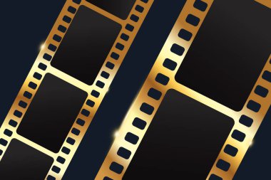 Parlak altın renkli film şeridi arka planı. Sinema filmi konsepti. Vektör illüstrasyonu