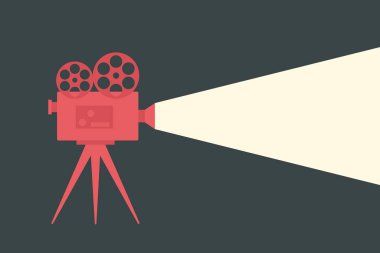 Işıklı Retro film kamerası. Film konsepti. Vektör illüstrasyonu