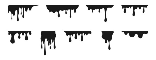 Hand drawn black flowing blood or paint splash set. Blood stains, splatter. Vector illustration