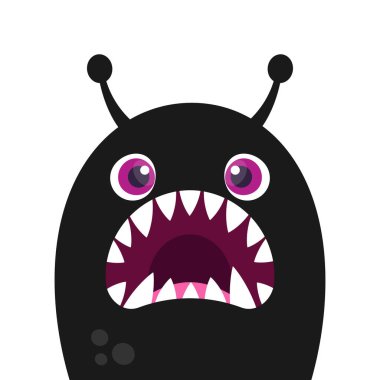 Beyaz arka planda izole edilmiş şirin canavar sümüklüböceği. Siyah arka planda çocuksu görünümlü komik canavar suratı. Vektör illüstrasyonu