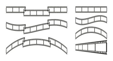 Beyaz arka planda izole edilmiş farklı şekillerin boş film kareleri. Farklı şekillerde bant. Vektör illüstrasyonu