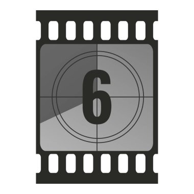 Altı numaralı film şeridi için geri sayım. Retro sinema film sayacı. Vektör illüstrasyonu