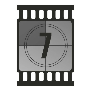 Geri sayım film şeridi çerçeve numarası yedi. Retro sinema film sayacı. Vektör illüstrasyonu