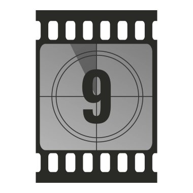 Geri sayım film şeridi çerçeve numarası dokuz. Retro sinema film sayacı. Vektör illüstrasyonu