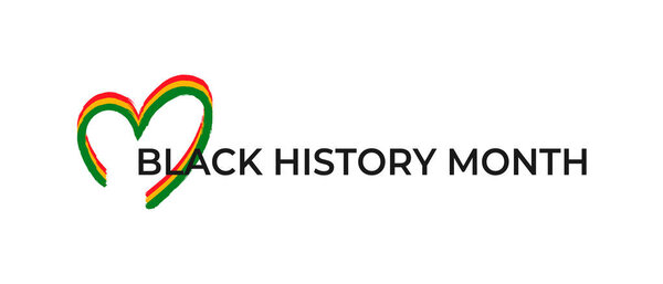 Black history month celebrate banner with brush painted red, yellow, green heart. Vector illustration