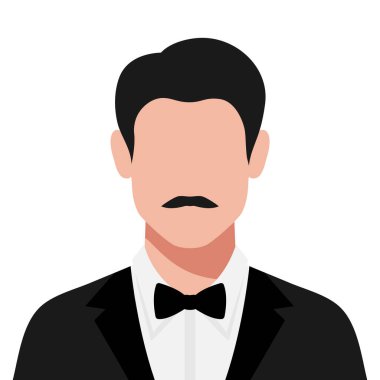 Smokinli, papyonlu, bıyıklı, soyut yüzsüz adam. Vektör illüstrasyonu