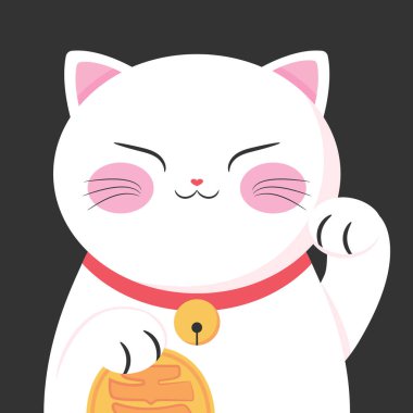 Sevimli çizgi film maneki neko tılsımı. Japon şanslı kedisi. Zenginliğin ve şansın sembolü. Vektör illüstrasyonu