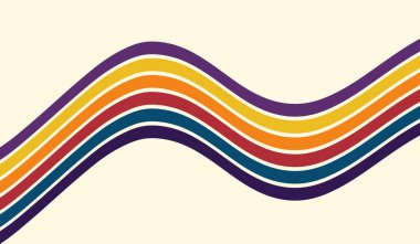 Soyut havalı gökkuşağı arkaplanı. Dalgalı çizgi hippi retro tarzı. Vektör illüstrasyonu