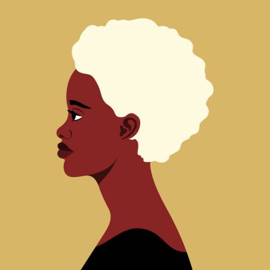 Kıvırcık sarı saçlı güzel Afrikalı kadın portresi. Genç kadın soyut avatar. Vektör illüstrasyonu