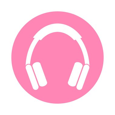 Yuvarlak kulaklıklar, beyaz arka planda izole edilmiş siluet müzik ikonu. Vektör illüstrasyonu