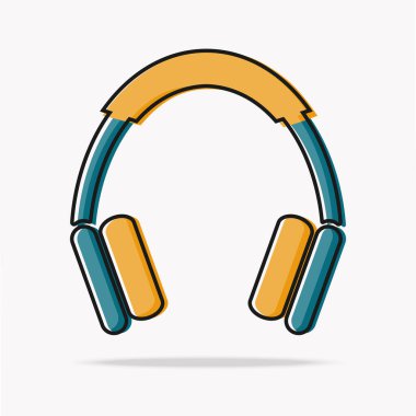 Kulaklık hattı müzik ikonu beyaz arka planda izole edildi. Kablosuz kulaklık elektronik cihaz. Vektör illüstrasyonu