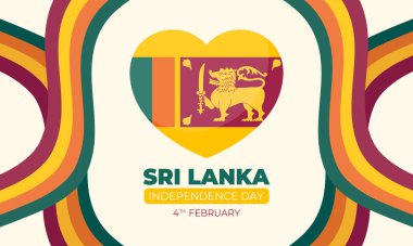 Sri Lanka Bağımsızlık Günü bayrağı, kalp şeklinde ve kurdeleli. Sri Lanka Bağımsızlık Günü. Vektör illüstrasyonu