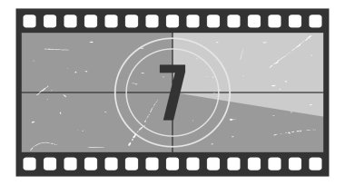 Klasik film gerisayımı film şeridi çerçevesi 7 numara. Film şeridindeki eski film zamanlayıcısı. Grunge desenli geçmişe dönük sinema vektör sayısı sayısı