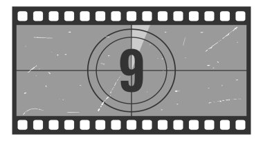 9 numaralı klasik film gerisayımı çerçevesi. Film şeridindeki eski film zamanlayıcısı. Grunge desenli geçmişe dönük sinema vektör sayısı sayısı