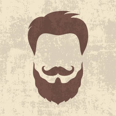 Klasik erkek saçı ve sakal silueti amblemi. Hipster ya da retro beyefendi logosu. Vektör illüstrasyonu