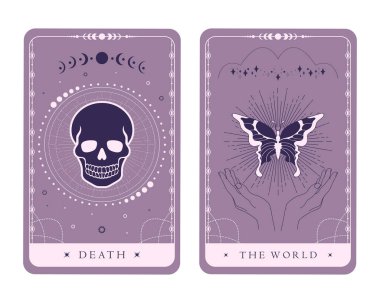 Tarot Ölüm ve Dünya 'yı simgeliyor. Binbaşı Arcana 'nın sihirli tarot kartları. Gizem, astroloji, simya. Vektör illüstrasyonu