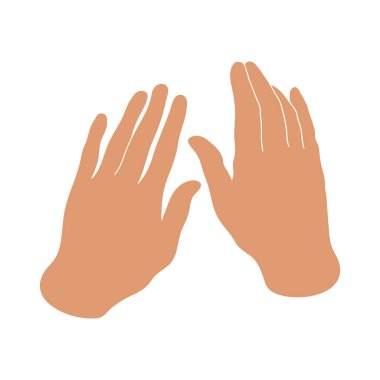 Soyut insan elleri bir şeyi okşuyor. Beyaz arka planda izole edilmiş el amblemi. Vektör illüstrasyonu