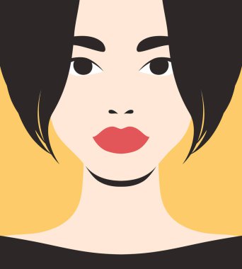 Kısa saçlı, soyut minimalist portresi olan bir kadın. Vektör illüstrasyonu