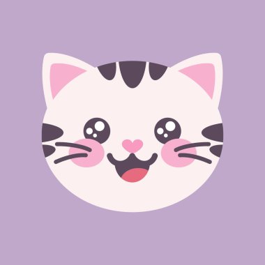 Sevimli kedi karakteri ikonu. Kedi çizgi film maskotu emojisi. Vektör illüstrasyonu