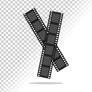 Şeffaf arka planda iki çapraz film amblemi. Sinema film simgesi. Vektör illüstrasyonu