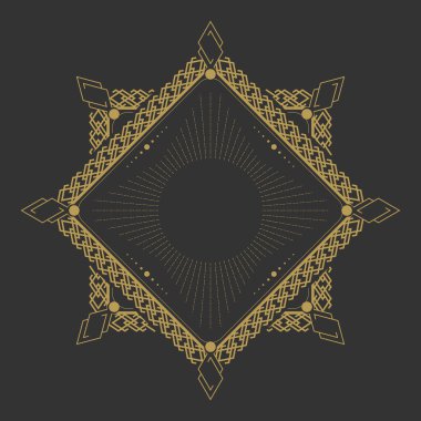 Koyu arkaplanda altıgen şekilli Altın Sanat Deco çerçevesi. Klasik Art Deco sınır tasarımı. Vektör illüstrasyonu