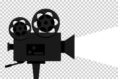 Şeffaf arkaplanı olan klasik film projektörü şablonu. Sinema film konsepti. Vektör illüstrasyonu