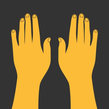 İnsan uzanmış kolları. Koyu arkaplanda düz kollar. Vektör illüstrasyonu