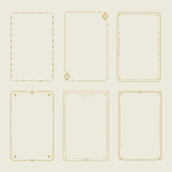 Göksel tarot kartı çerçeve şablonu seti. Göksel esrarengiz sınır seti. Vektör illüstrasyonu