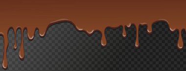 Koyu arka planda erimiş çikolata. Erimiş çikolata arkaplanı. Vektör illüstrasyonu