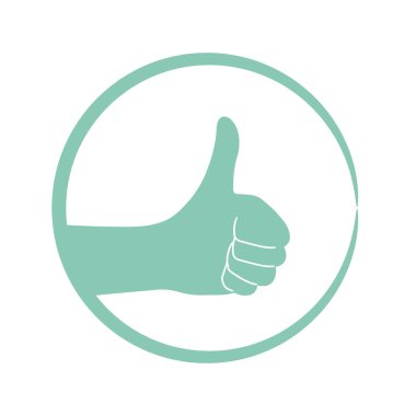 Baş parmağınla amblemi kaldır. Onaylandı ve sembol gibi. Vektör illüstrasyonu