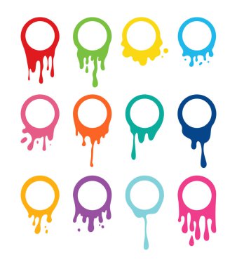 Boş boya damlaları, sıvı şekiller, lekeler. Boş renkli eritilmiş boya daireleri. Renkli boya sıvısı