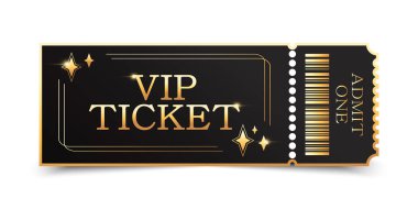Parlak altın VIP bilet tasarımı. Festival, sinema, tiyatro, konser, kumarhane, sirk, etkinlik biletleri için uygun. Vektör illüstrasyonu