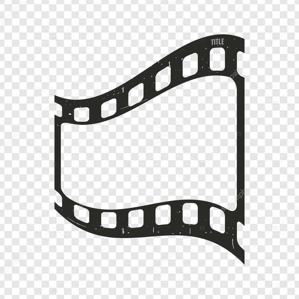 Old movie filmstrip fragment with grunge texture on transparent background. Realistic film tape segment. Vector illustration