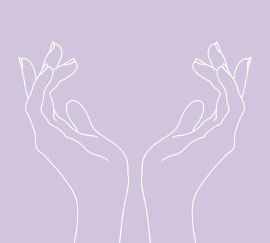 Elinizi kaldırarak ellerinizi uzatın. Kaldırılmış kadın el çizgisi. Vektör illüstrasyonu