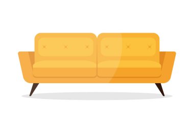 Beyaz arkaplanda izole edilmiş sarı kanepe düz ikonu. Düz koltuk simgesi. Vektör illüstrasyonu