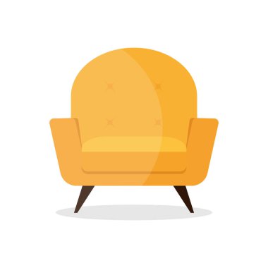 Sarı koltuklu düz simge beyaz arka planda izole edildi. Düz sandalye simgesi. Vektör illüstrasyonu