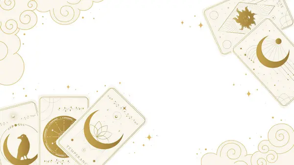 Tarot kartları ve bulutlarla gökyüzü falcısı. Tarot masası. Vektör illüstrasyonu