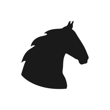 Profil görünümlü at kafası silueti beyaz arka planda izole edilmiş. Vektör illüstrasyonu