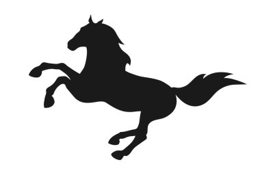 Koşan at silueti beyaz arka planda izole edilmiş. At yetiştiriyorum. Vektör illüstrasyonu