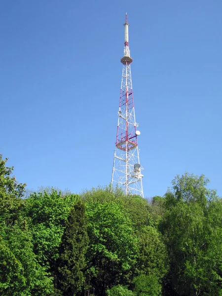 Telecommunication Tower Communication Communications Sky Blue Background — Stock Photo, Image