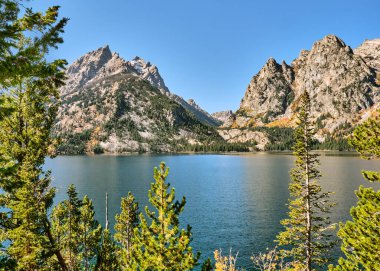 Jenny Lake Grand Teton Ulusal Parkı 'nda bir sonbahar sabahı