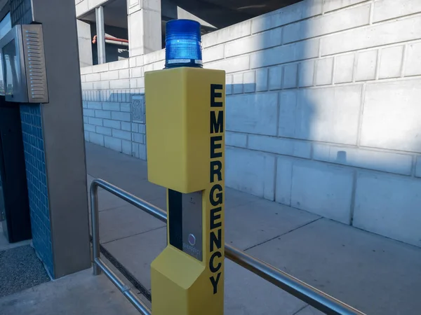 Yellow Emergency Call Tower Blue Light Top Ferry Street Line — Stock Photo, Image
