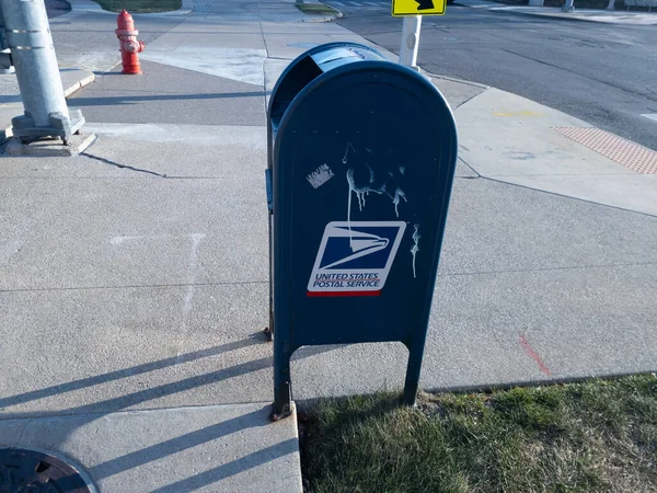 Blue Mailbox White Graffiti Midtown Detroit Michigan — Stock Photo, Image