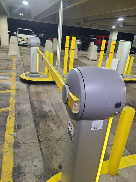 Back Side Yellow Plastic Parking Barrier Gates Parking Garage Mcnamara — Stock Photo, Image