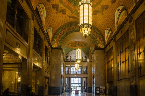 stock image Interior of the Fisher Building in Detroit, Michigan, looking South. The Fisher building was designed by architect Joseph Nathaniel French of Albert Kahn Associates and was the former headquarters for General Motors.