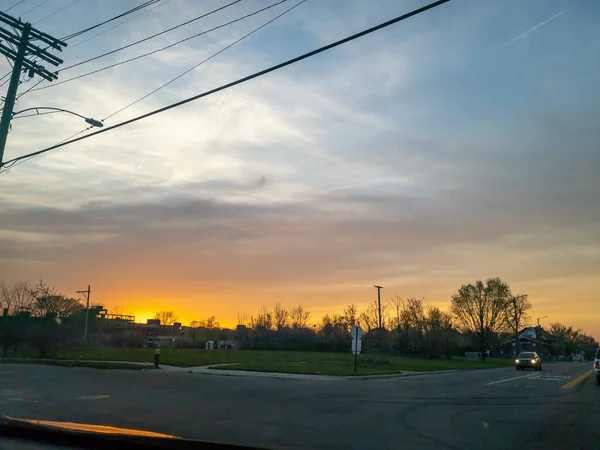 Захід Сонця Порожньою Ділянкою Детройті Штат Мічиган — стокове фото