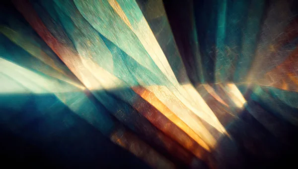 Color glow. Light flare. Blur rays. Defocused orange blue radiance beam reflection on dark striped texture collage abstract background.