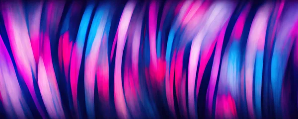 Neon light glowing background. Luminous artwork. Blur bright pink blue purple color flare curves stripes motion pattern on dark abstract illustration.