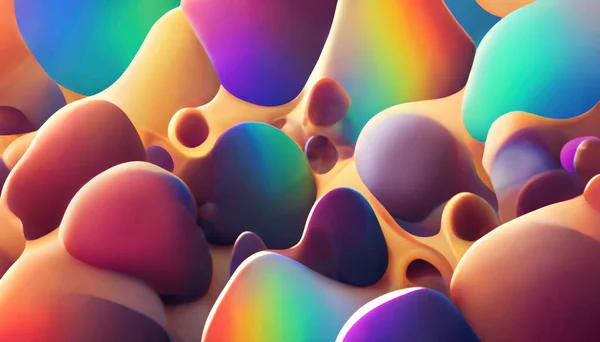 Color bubbles abstract background. Molecular structure. Defocused neon bright rainbow blue purple orange gradient balloons wave design art illustration.