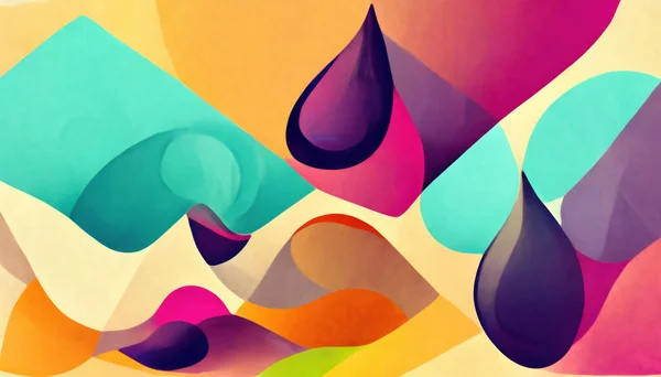 Color block abstract background. Bright artwork. Pink orange cyan blue purple gradient paint drop splash pattern art illustration.